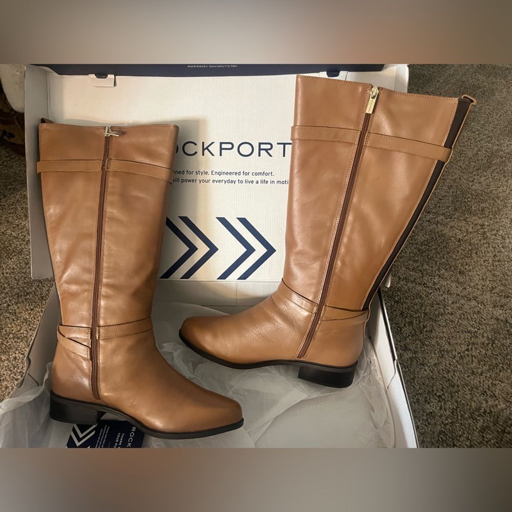 NIB Rockport Harper Knee High Boots Brown Leather Wide Calf truTECH  Size 11